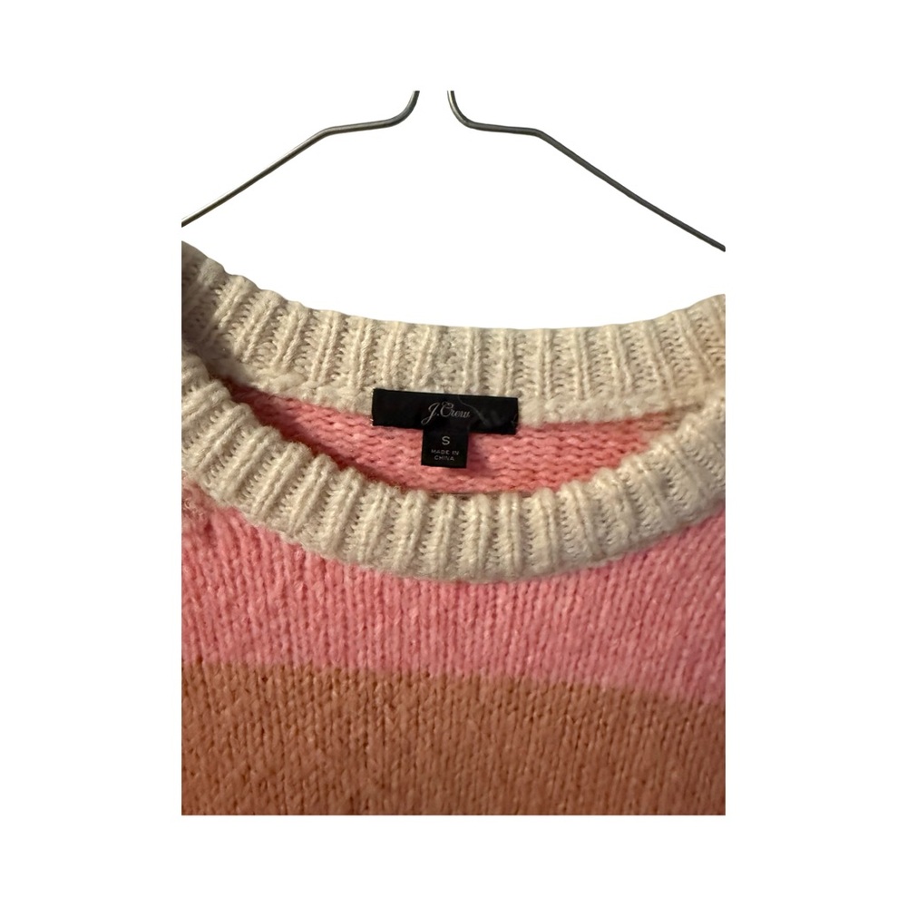 J. Crew Geometric Crew Neck Knit Sweater in Cream, Pink, and Tan Size Small - Picture 4 of 7